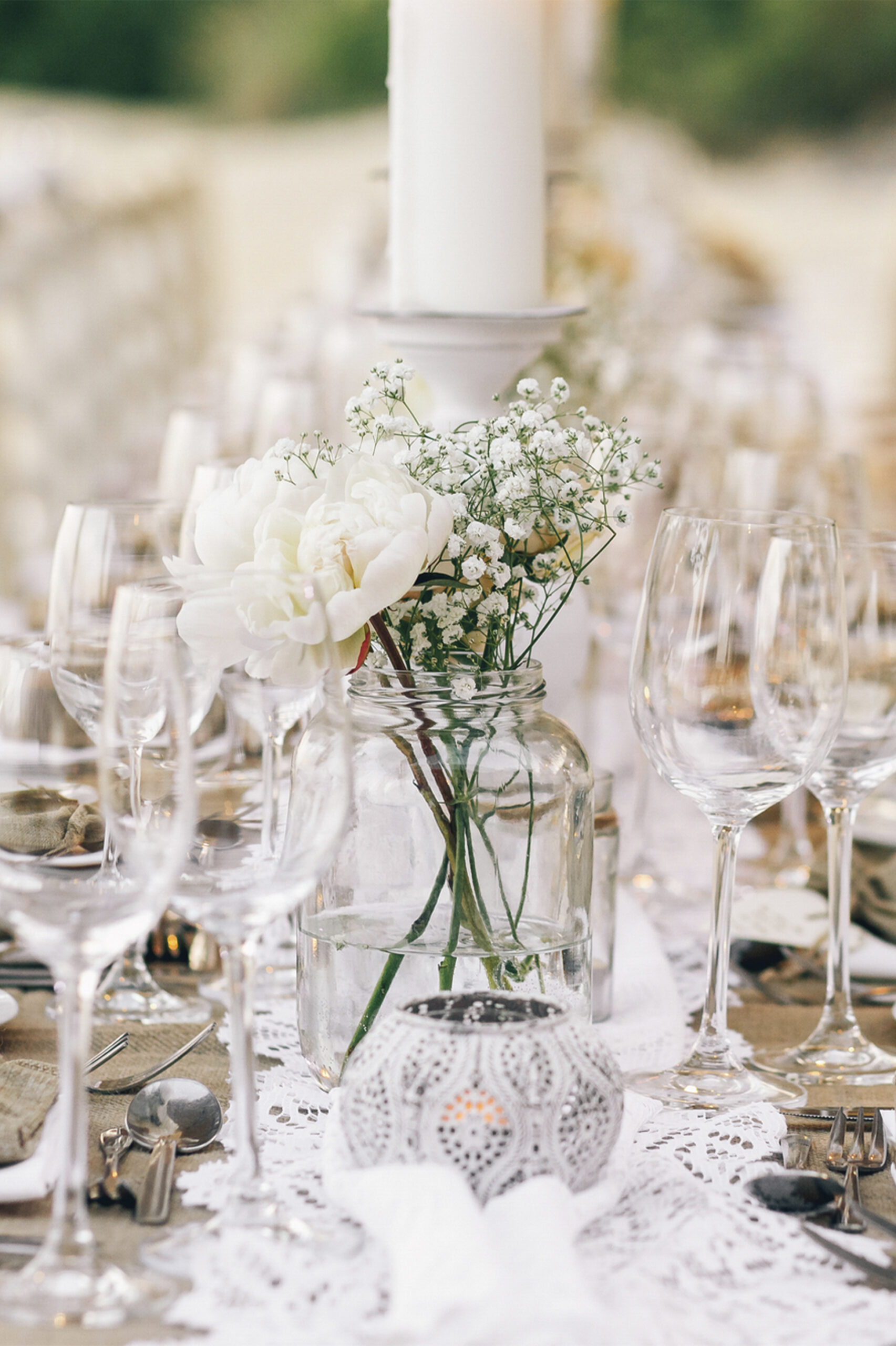 Elegant dining table set with glassware and silverware